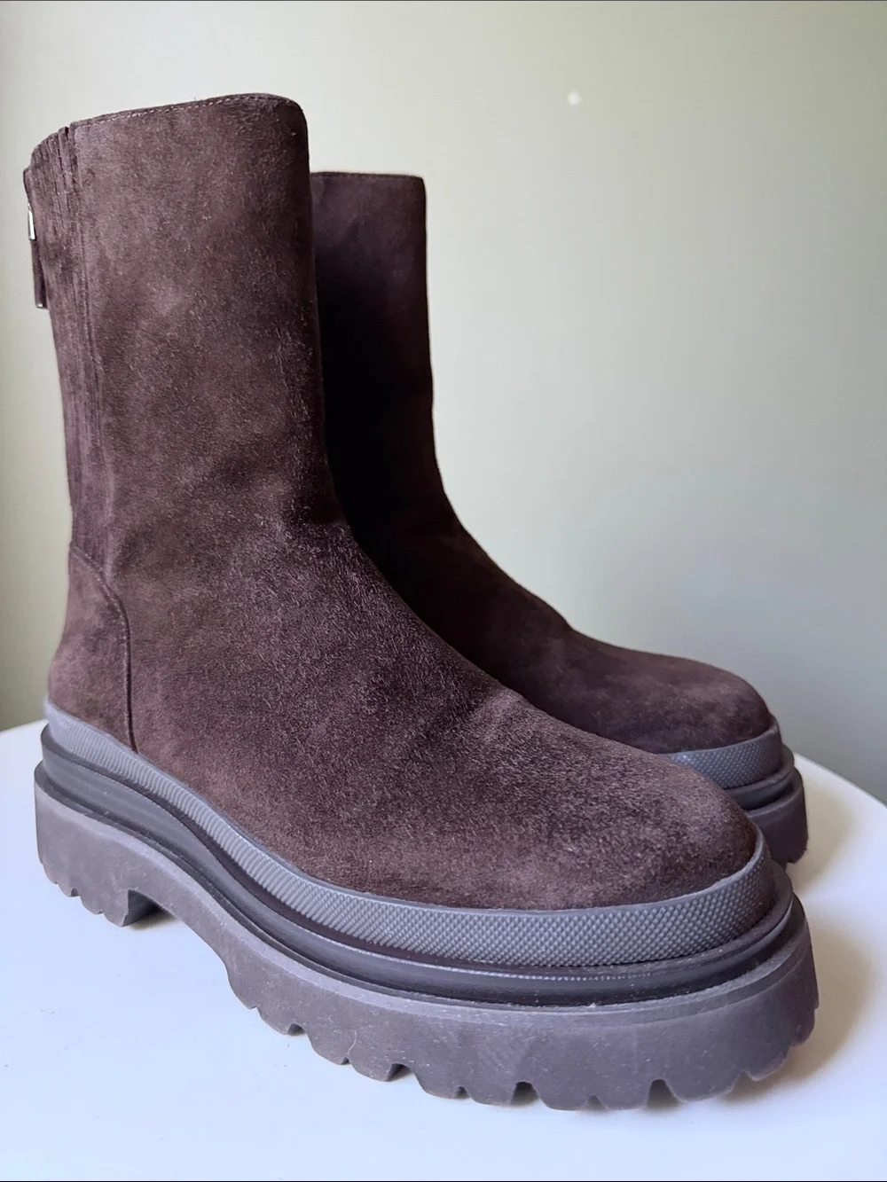 Lola Cruz Pruga Platform Suede Boots Brown Chunky Lug Sole Zip Mid-Calf EU 36
